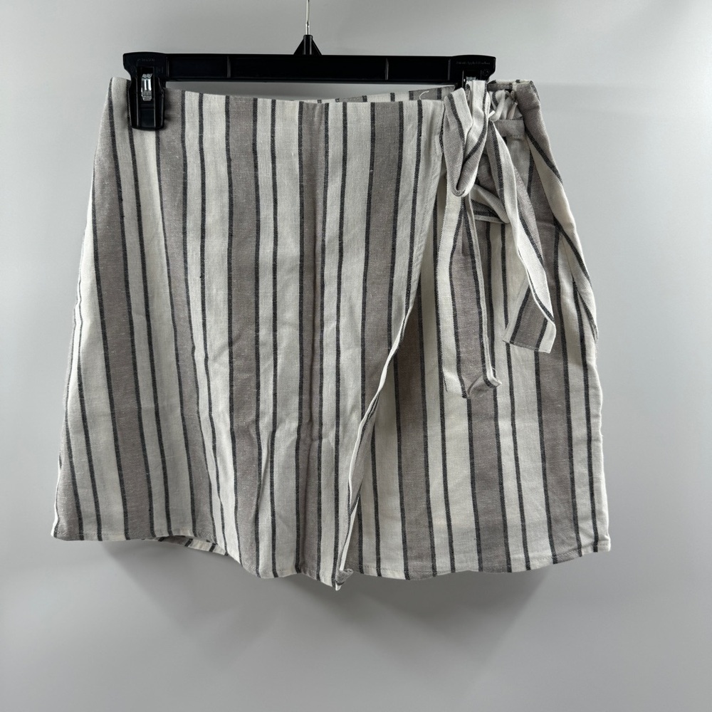 Forever 21 Linen Stripe Skirt – Size Medium, Side Tie & Front Flap